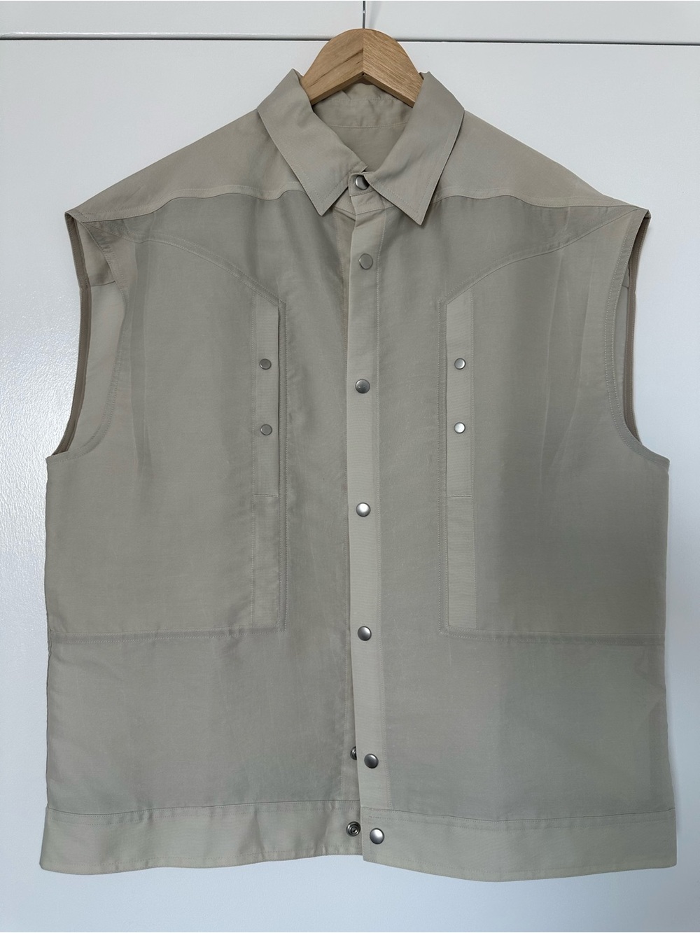 Rick Owens Sleeveless Button-Front Vest in Light Taupe